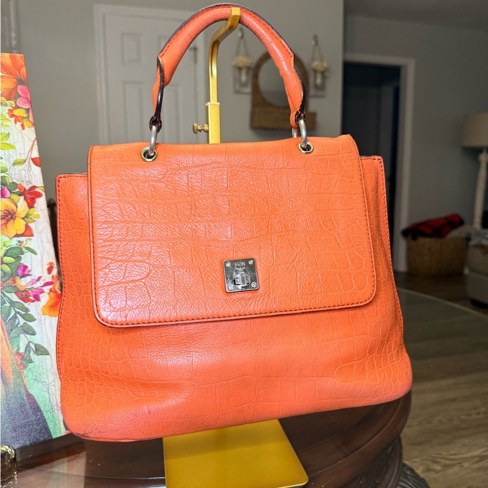 MCM Coral Satchel with Gold Bow Accent - Picture 3 of 15
